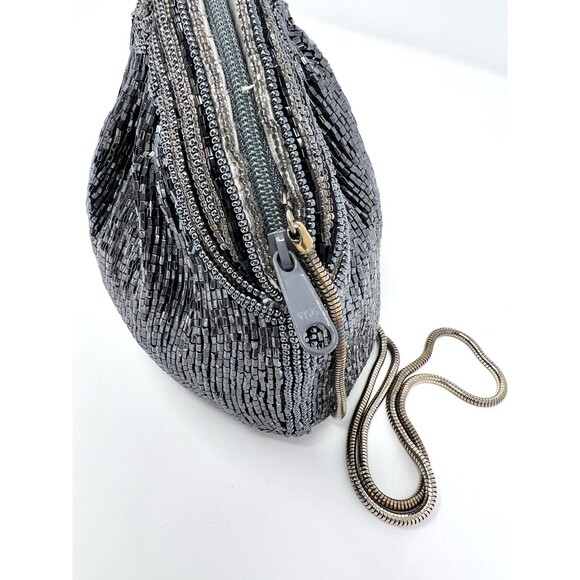 Vintage Neiman Marcus Beaded Clamshell Purse Satin Evening Bag 20s Gatsby Party - Picture 12 of 15